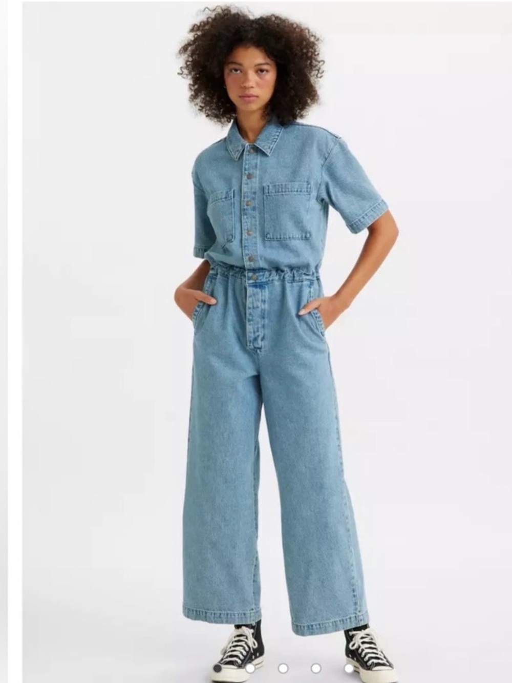 Levi's Light Blue Short-Sleeve Wide-Leg Denim Jumpsuit